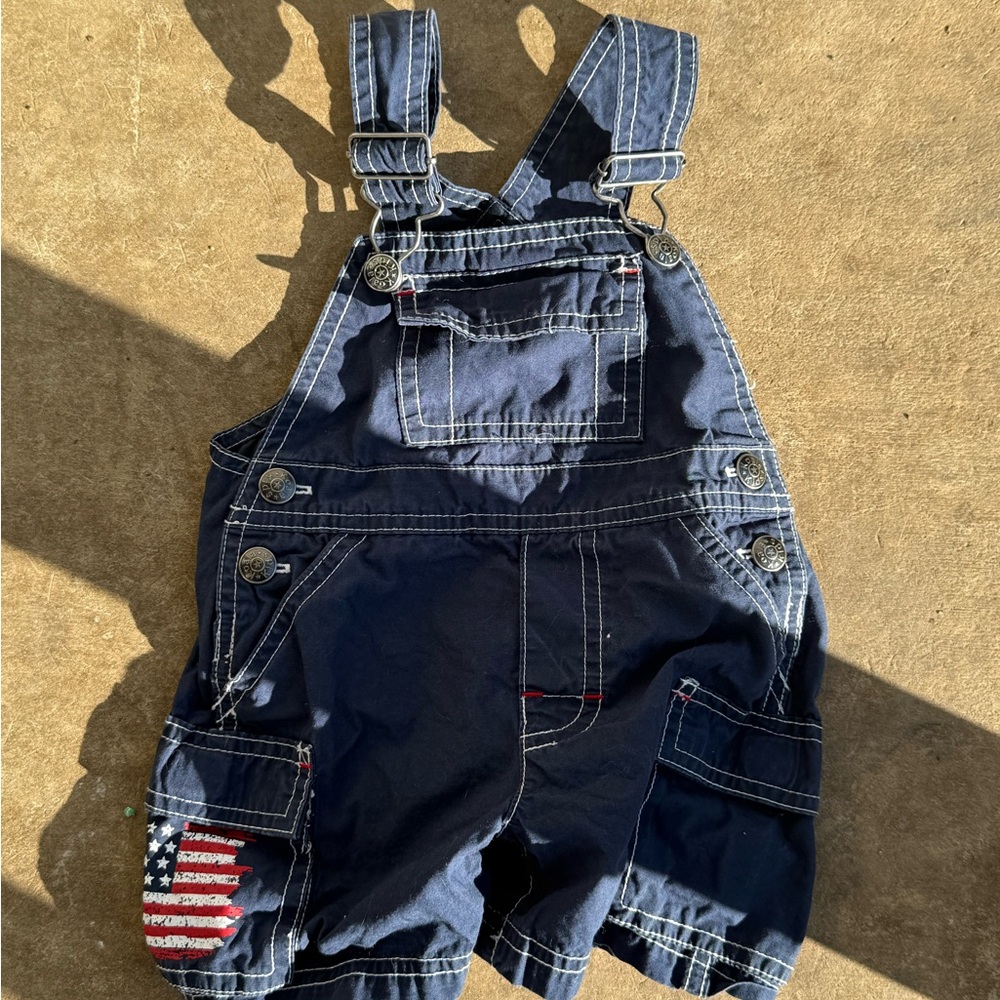Vintage Navy Koala Kids Cargo Overalls with Flag Patch
